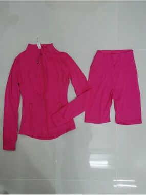 Hot Pink Sculpt Activewear Set | Zip Jacket + High Waist Shorts